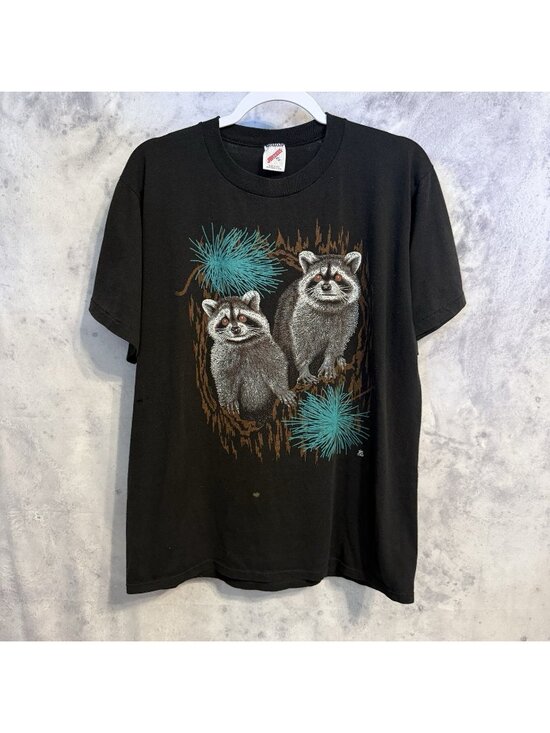 Jerzees Other - Vtg 1980s Raccoon Graphic Black T Shirt USA Jerzees Single Stitch Size XL